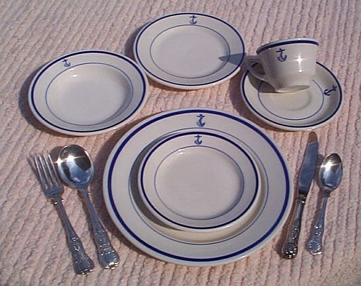 10 Piece Placesetting US Navy Wardroom Officers Mess China and Silverware