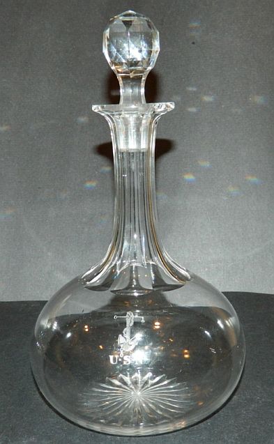 Crystal Decanter USN insignia Great White Fleet and WWI Era
