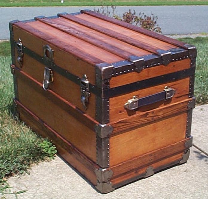566 Restored Flat Top Antique Steamer Trunk For Sale and Available