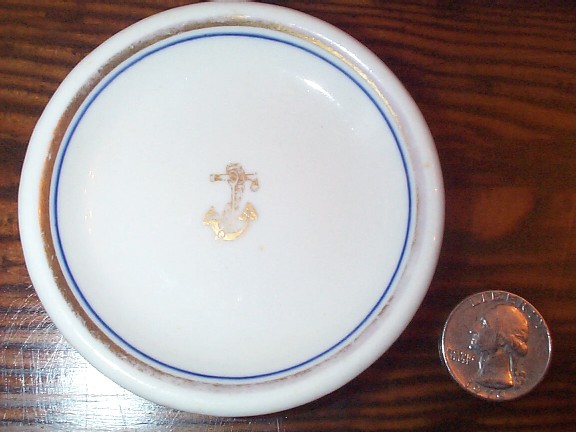 Naval Insignia of Gold Fouled Anchor with Twisted Steel Stock on Butter Pat plate