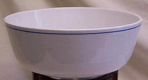 fine porcelain serving bowl with simple blue stripe