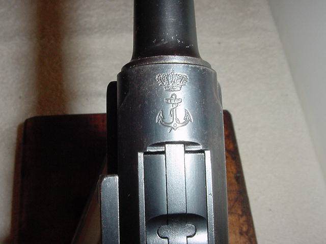 Luger Pistol showing the Royal Portuguese Naval Insigina on Barrel