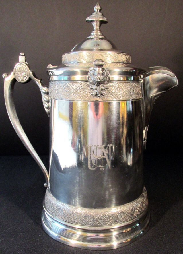 Antique 19th Century US Navy Officers Ice Water Decanter Silverplate Removable Ceramic Liner