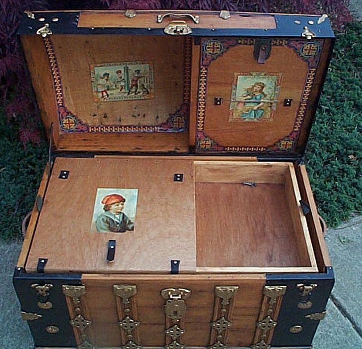 Shelly's Antique Trunk Used as Navy Retirement Shadow Box and Storage Chest