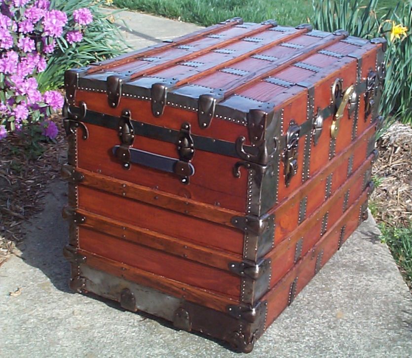 Antique Trunk Used as Navy Retirement Gift for Chief Petty Officer with Cutlass in Lid