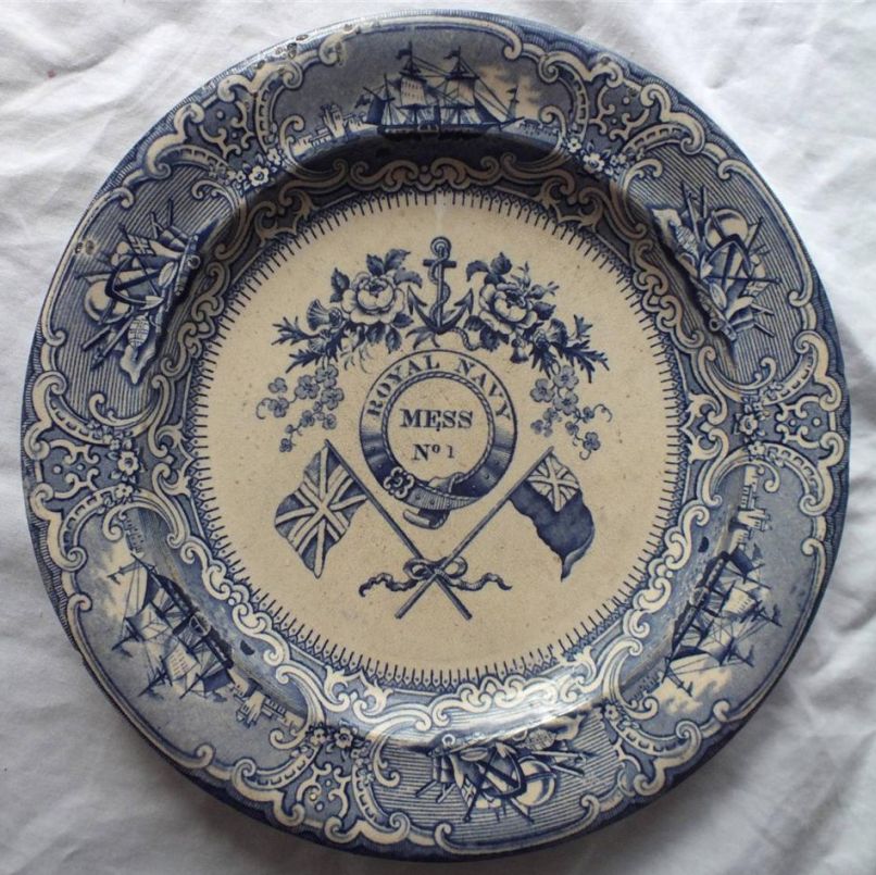 Mess No 1 british royal navy mess plate with Roses, Thistle, Clover, Flags and Anchor pattern