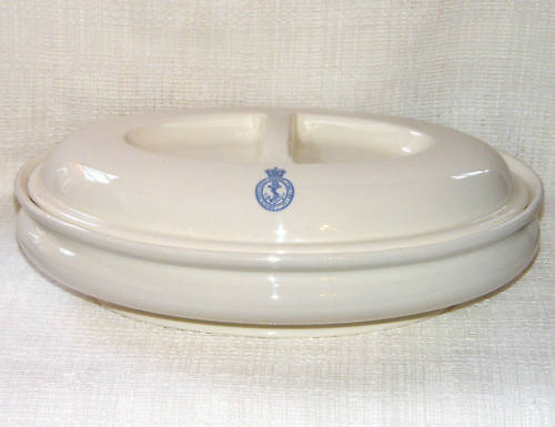 british navy serving dish with lid and blue topmark