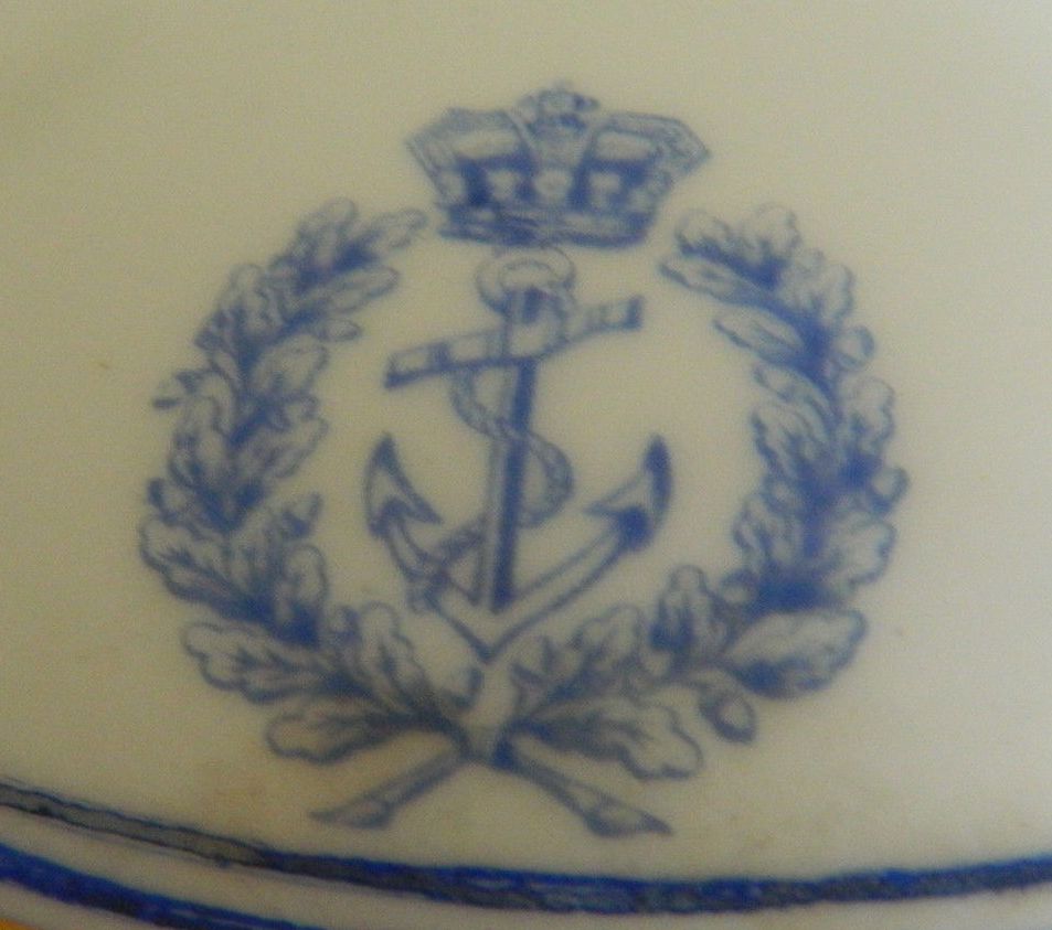covered serving bowl crown, anchor, floral british royal navy post 1907