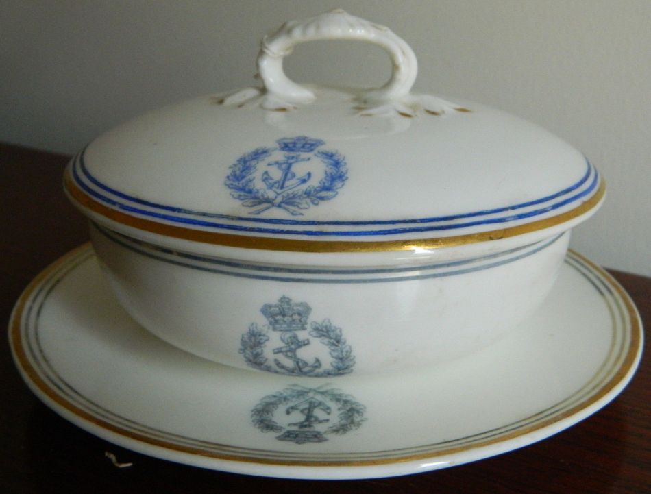 covered serving bowl crown, anchor, floral british royal navy post-1907