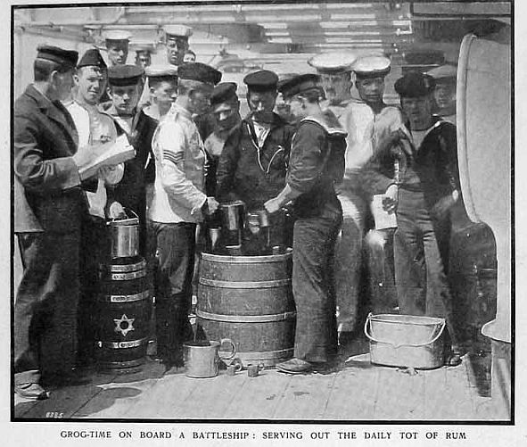 royal navy serving out the grog or rum cups ca 1910