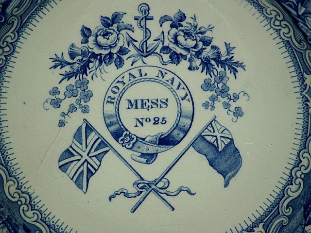 british royal navy mess plate with Roses, Thistle, Clover, Flags and Anchor pattern