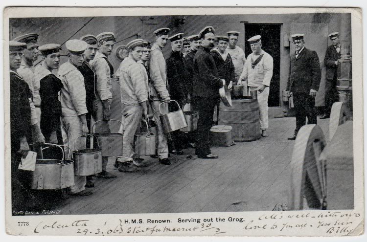 british royal navy serving out the rum ration or grog ca 1908