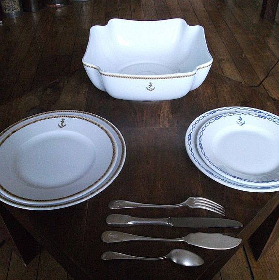 french navy serving bowl and plates for Petty Officer's Mess and Officer's Wardroom