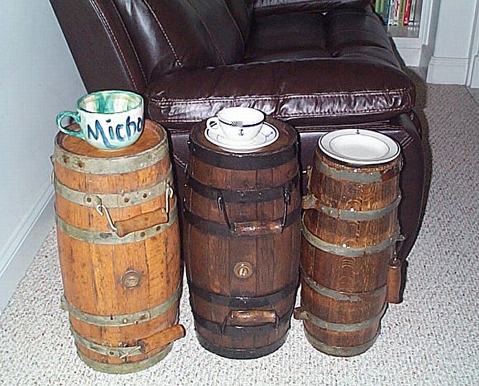 Turned on end these casks make for functional nautical end tables!