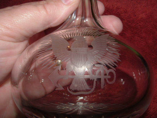 lead crystal liqueur decanter with golden eagle etching