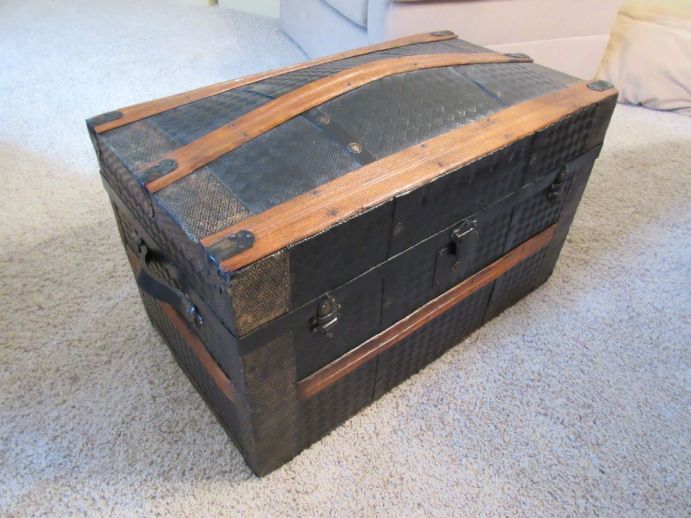 Antique Trunk Used as Navy Retirement Shadow Box Idea Gift for Seal Team member