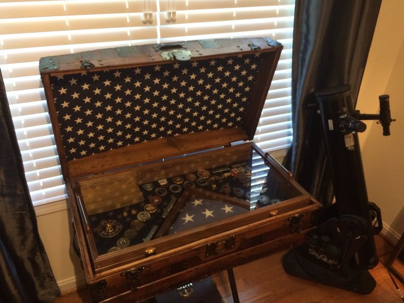 Antique Trunk Used as Navy Retirement Shadow Box Idea