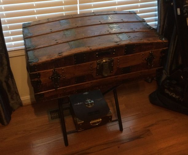 Antique Trunk Used as Navy Retirement Shadow Box Idea