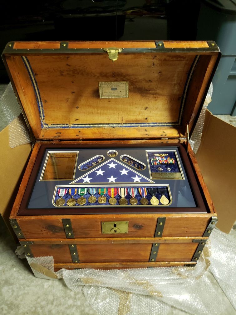 Antique Trunk #785 Used as Navy Retirement Shadow Box Idea for a  fighter pilot