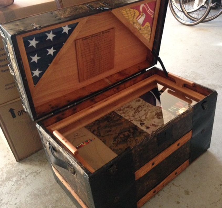 Tammy's Antique Trunk Used as Marine Retirement Shadow Box and Storage Chest