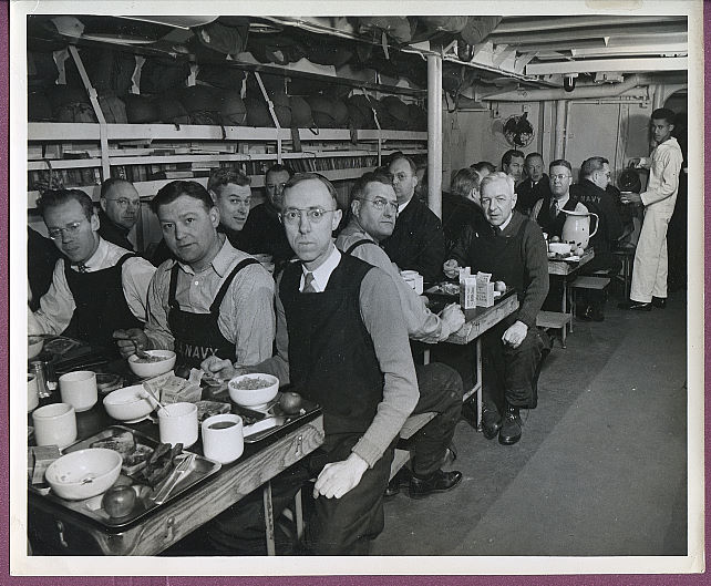 WWII Liberty Ship Mess Deck with Civilian Merchant Marine Sailors
