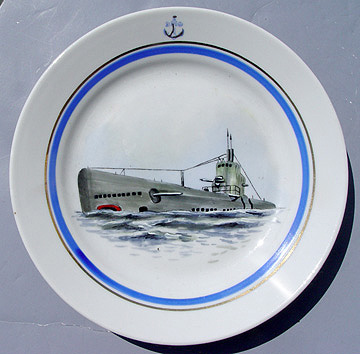 ww2 russian navy plate with handpainted soviet sub by crewman