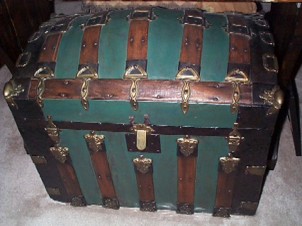 antique trunk sea chest green metal sheathing